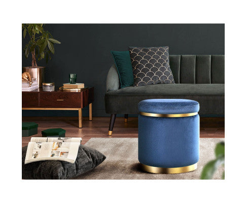 Foot Stool Round Velvet Ottoman Foot Rest Pouffe Pouf Padded Seat Footstool Navy Artiss