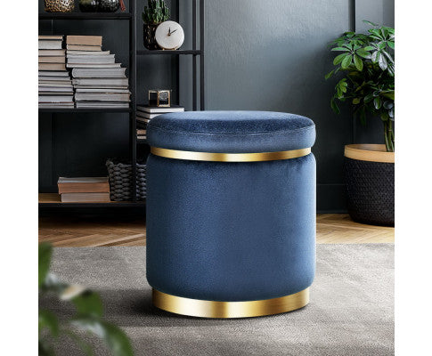 Foot Stool Round Velvet Ottoman Foot Rest Pouffe Pouf Padded Seat Footstool Navy Artiss