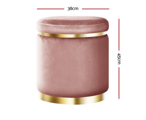 Round Velvet Foot Stool Ottoman Foot Rest Pouffe Padded Seat Pouf Bedroom Pink Artiss