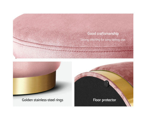 Round Velvet Foot Stool Ottoman Foot Rest Pouffe Padded Seat Pouf Bedroom Pink Artiss