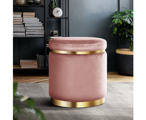 Round Velvet Foot Stool Ottoman Foot Rest Pouffe Padded Seat Pouf Bedroom Pink Artiss