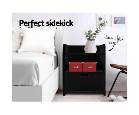 Bedside Table Drawer - Black Artiss