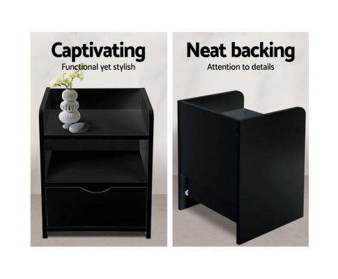 Bedside Table Drawer - Black Artiss