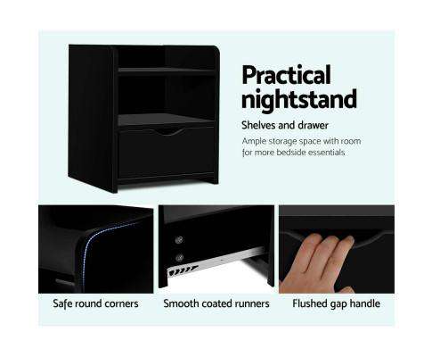 Bedside Table Drawer - Black Artiss