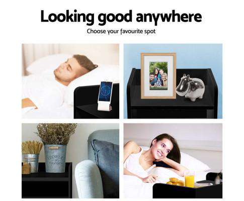 Bedside Table Drawer - Black Artiss