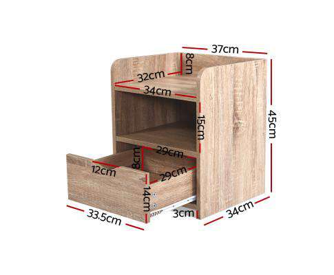 Bedside Table Drawer - Oak Brown Artiss