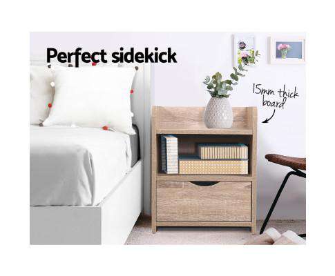 Bedside Table Drawer - Oak Brown Artiss