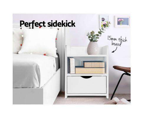 Bedside Table Drawer - White Artiss