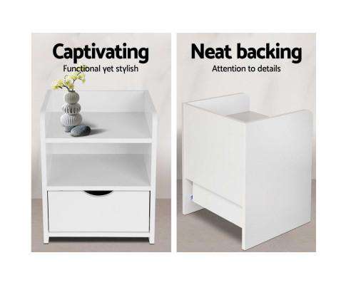 Bedside Table Drawer - White Artiss