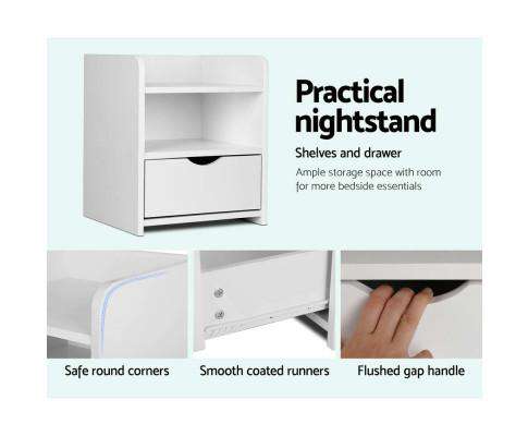 Bedside Table Drawer - White Artiss