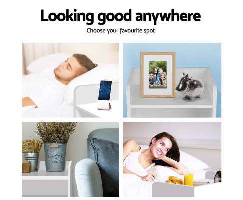 Bedside Table Drawer - White Artiss