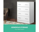 Tallboy Four Drawers - White Artiss