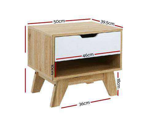 Bedside Table White Wooden Artiss