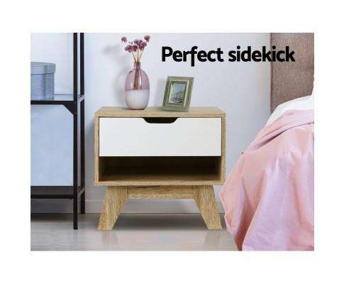 Bedside Table White Wooden Artiss