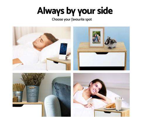 Bedside Table White Wooden Artiss