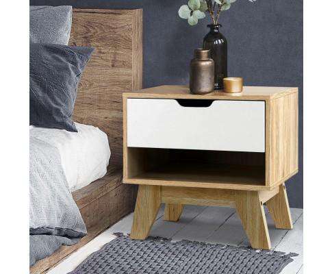 Bedside Table White Wooden Artiss