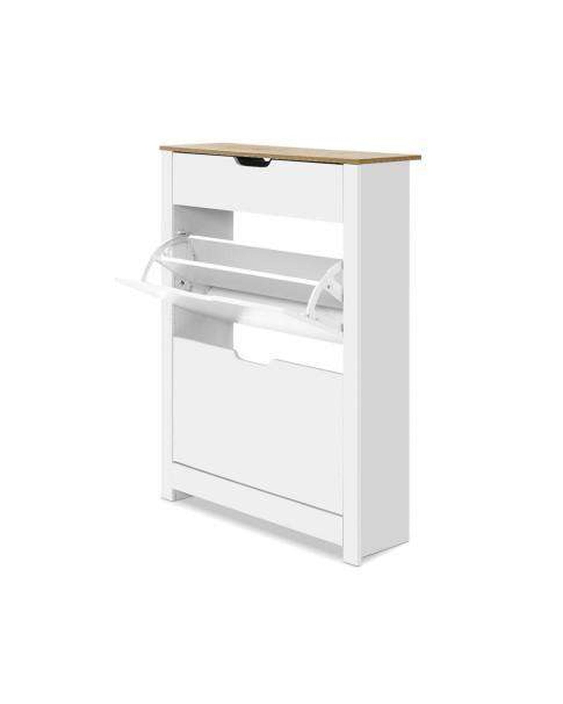 Shoe Cabinet Rack Storage Organiser Cupboard Shelf Drawer 16 Pairs White Artiss