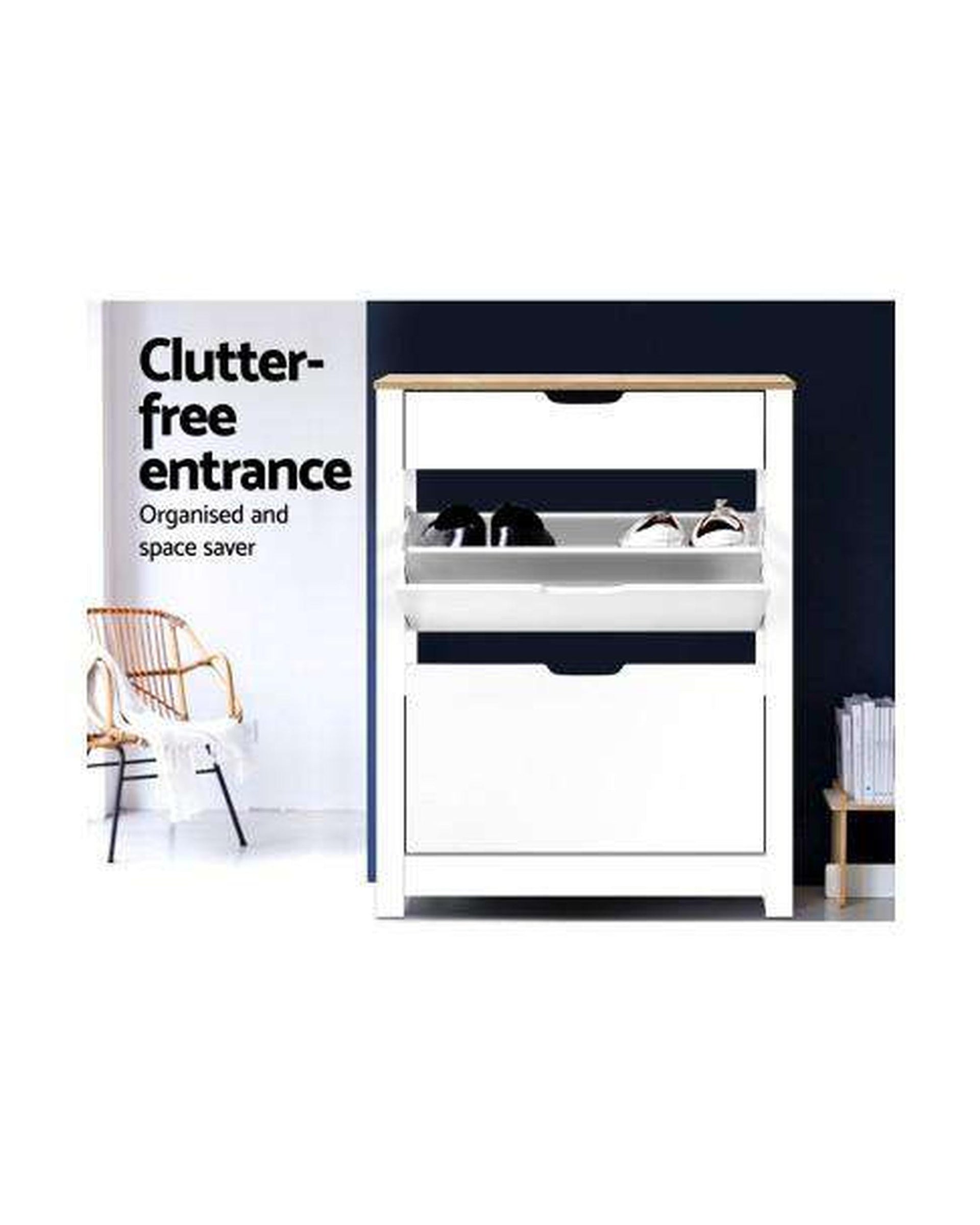 Shoe Cabinet Rack Storage Organiser Cupboard Shelf Drawer 16 Pairs White Artiss