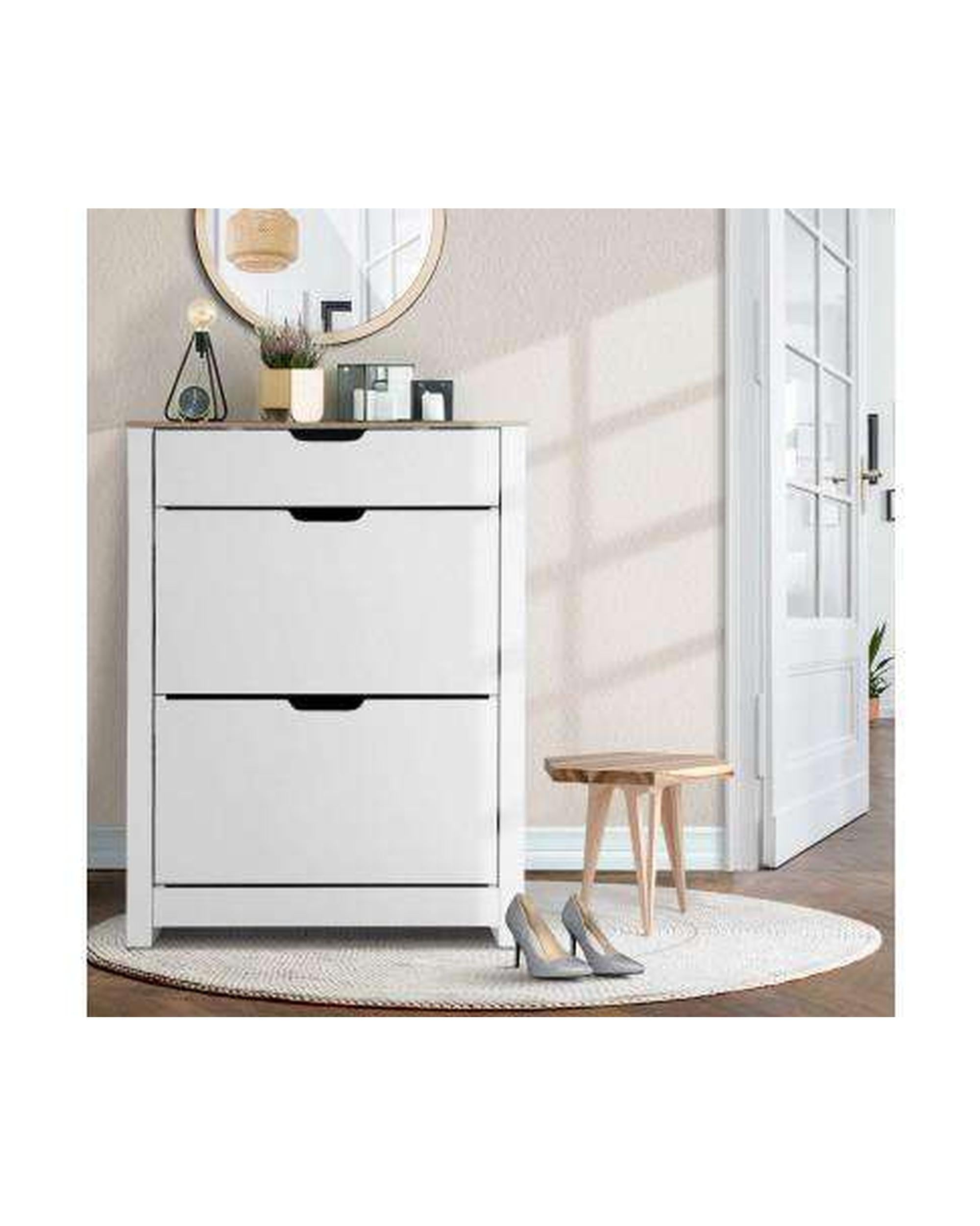 Shoe Cabinet Rack Storage Organiser Cupboard Shelf Drawer 16 Pairs White Artiss