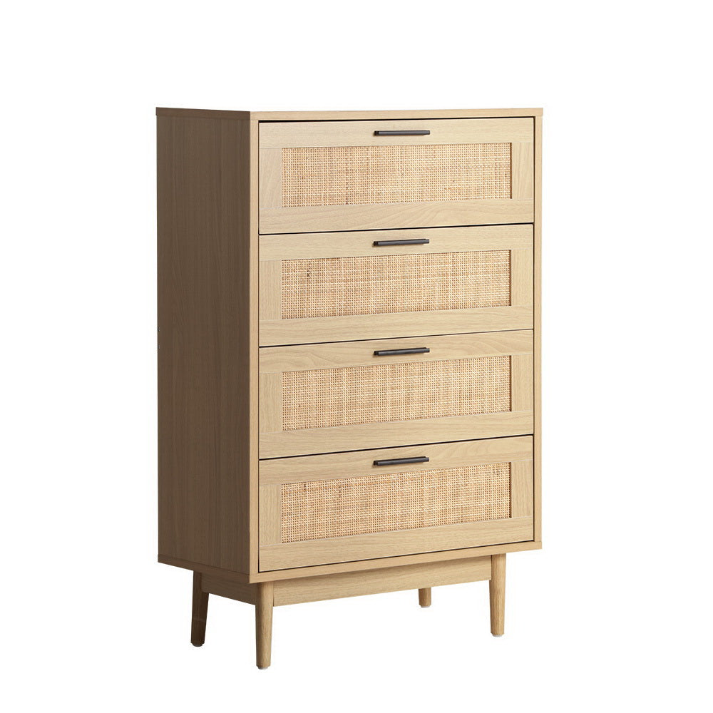 Artiss 4 Chest of Drawers Rattan Tallboy Cabinet Bedroom Clothes Storage Wood Artiss
