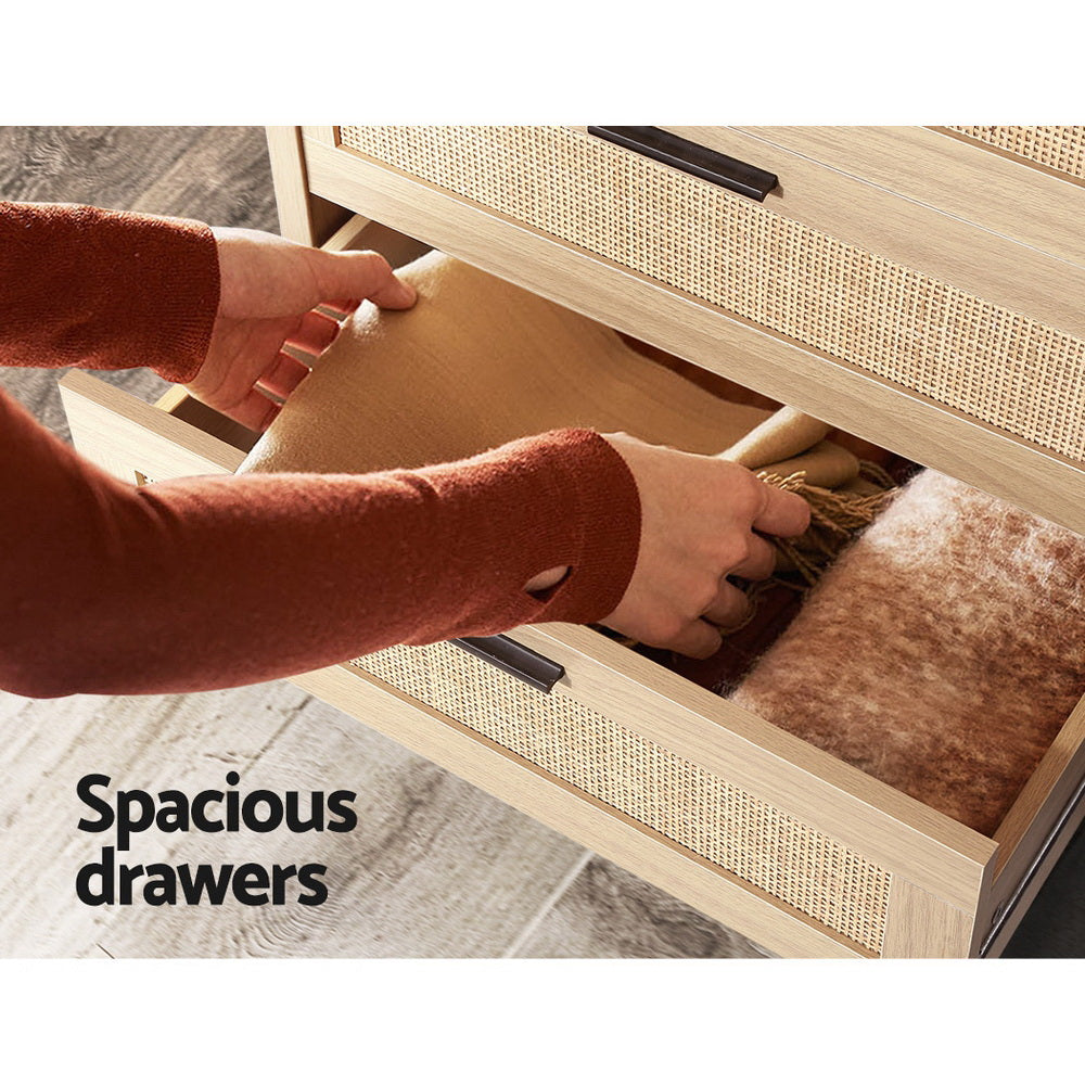 Artiss 4 Chest of Drawers Rattan Tallboy Cabinet Bedroom Clothes Storage Wood Artiss