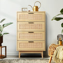 Artiss 4 Chest of Drawers Rattan Tallboy Cabinet Bedroom Clothes Storage Wood Artiss