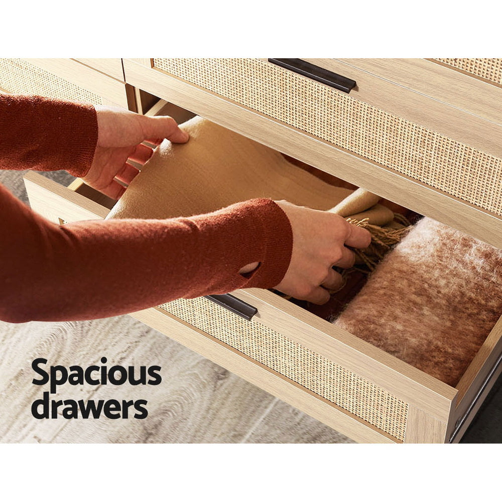 Artiss 6 Chest of Drawers Rattan Tallboy Cabinet Bedroom Clothes Storage Wood Artiss