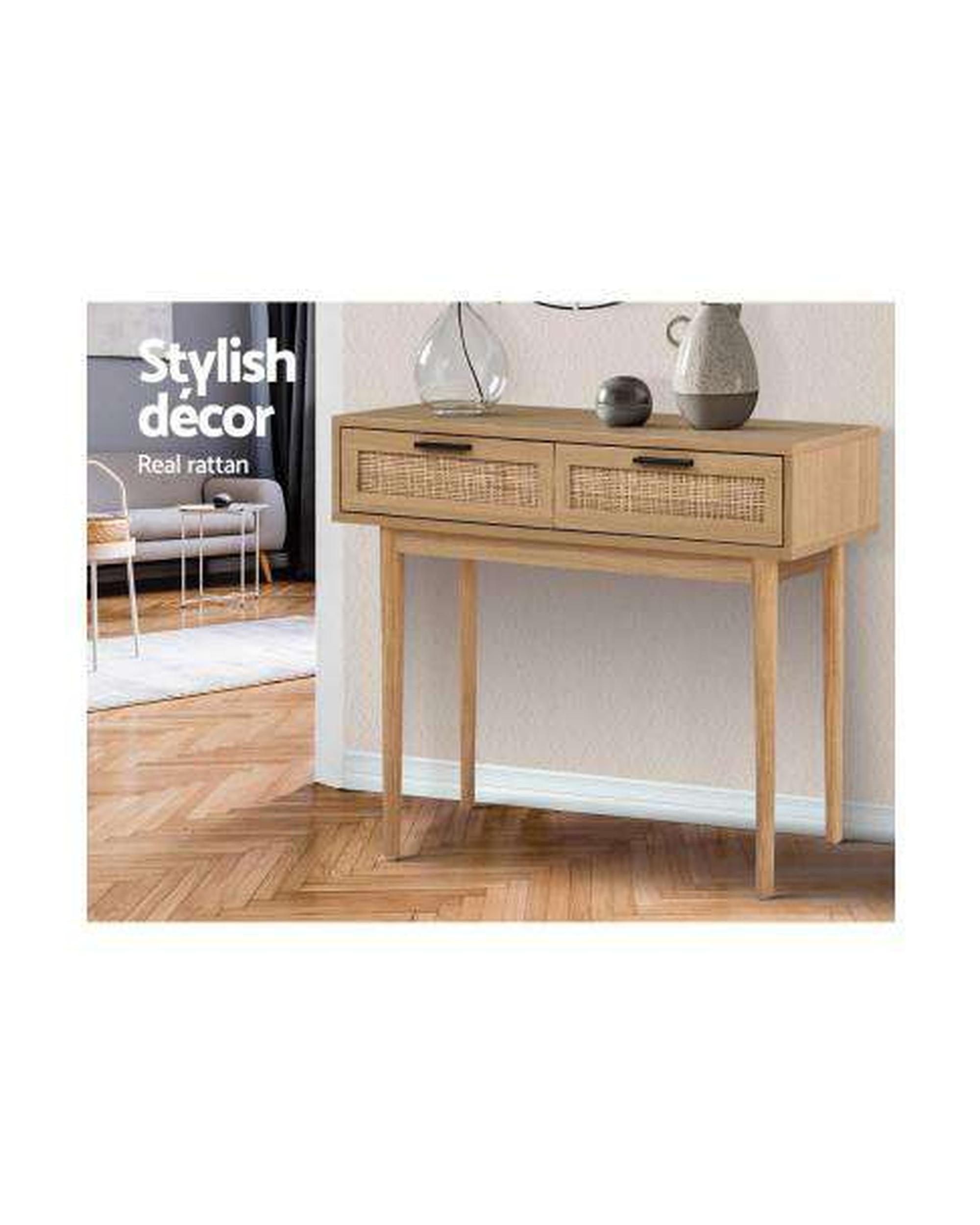 Rattan Console Table Drawer Storage Hallway Tables Drawers Artiss