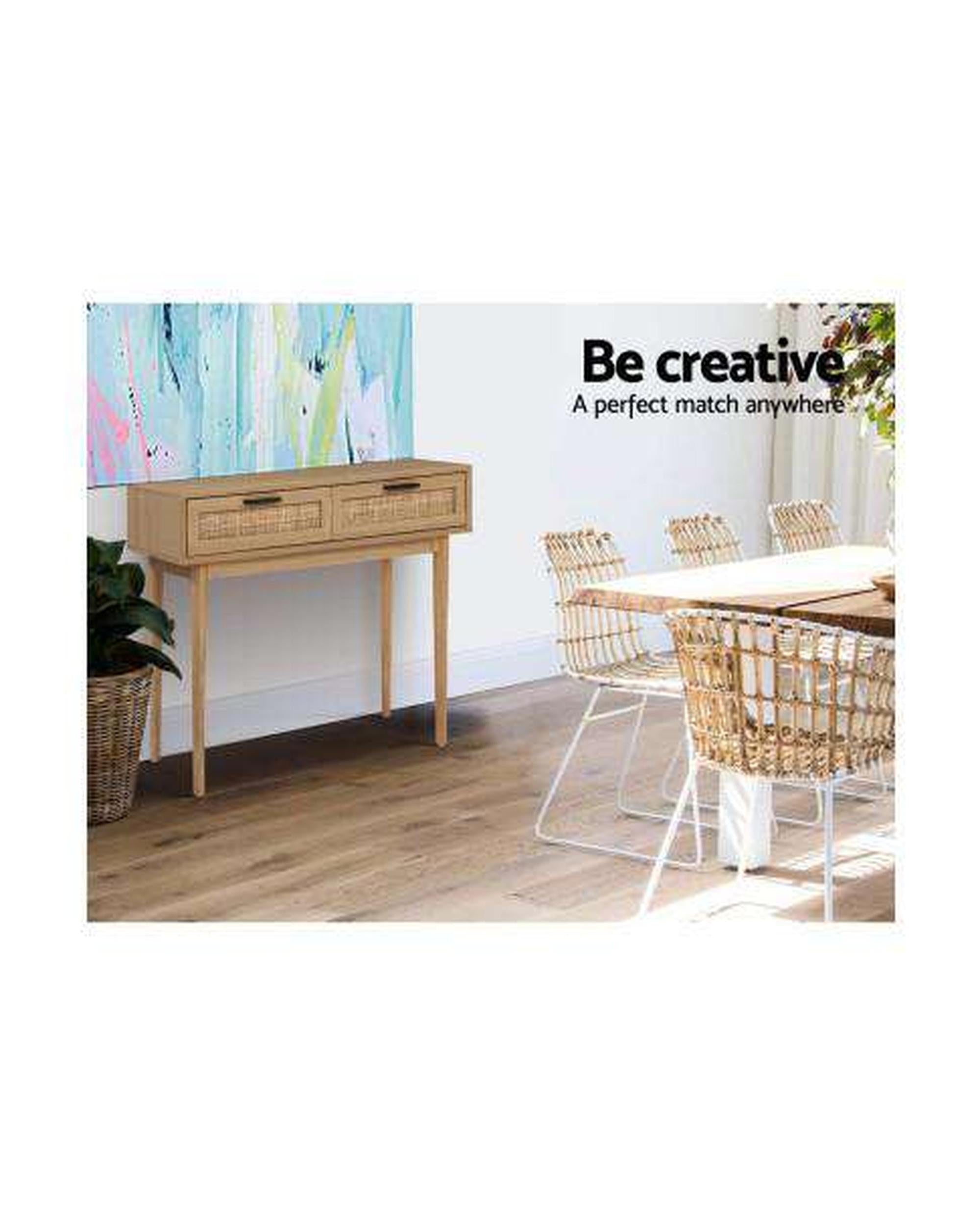 Rattan Console Table Drawer Storage Hallway Tables Drawers Artiss