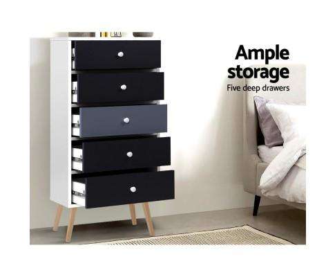 Five Chest of Drawers - Black Artiss