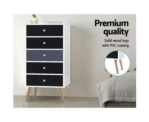 Five Chest of Drawers - Black Artiss
