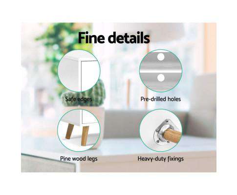 TV Cabinet Entertainment Unit Stand Wooden Scandinavian 120cm White Artiss