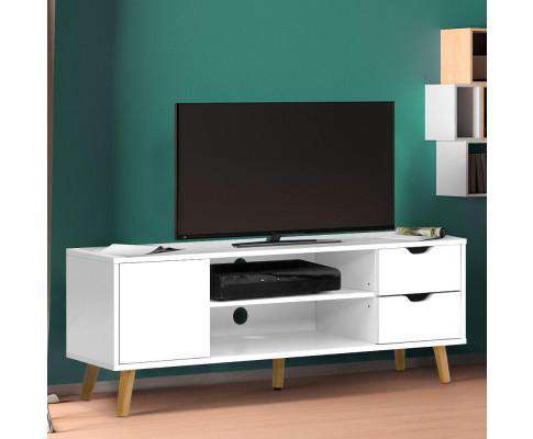 TV Cabinet Entertainment Unit Stand Wooden Scandinavian 120cm White Artiss