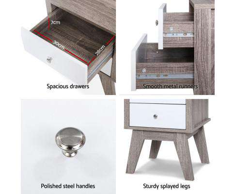 Bedside Tables Drawers Side Table Nightstand Storage Cabinet Wood Artiss