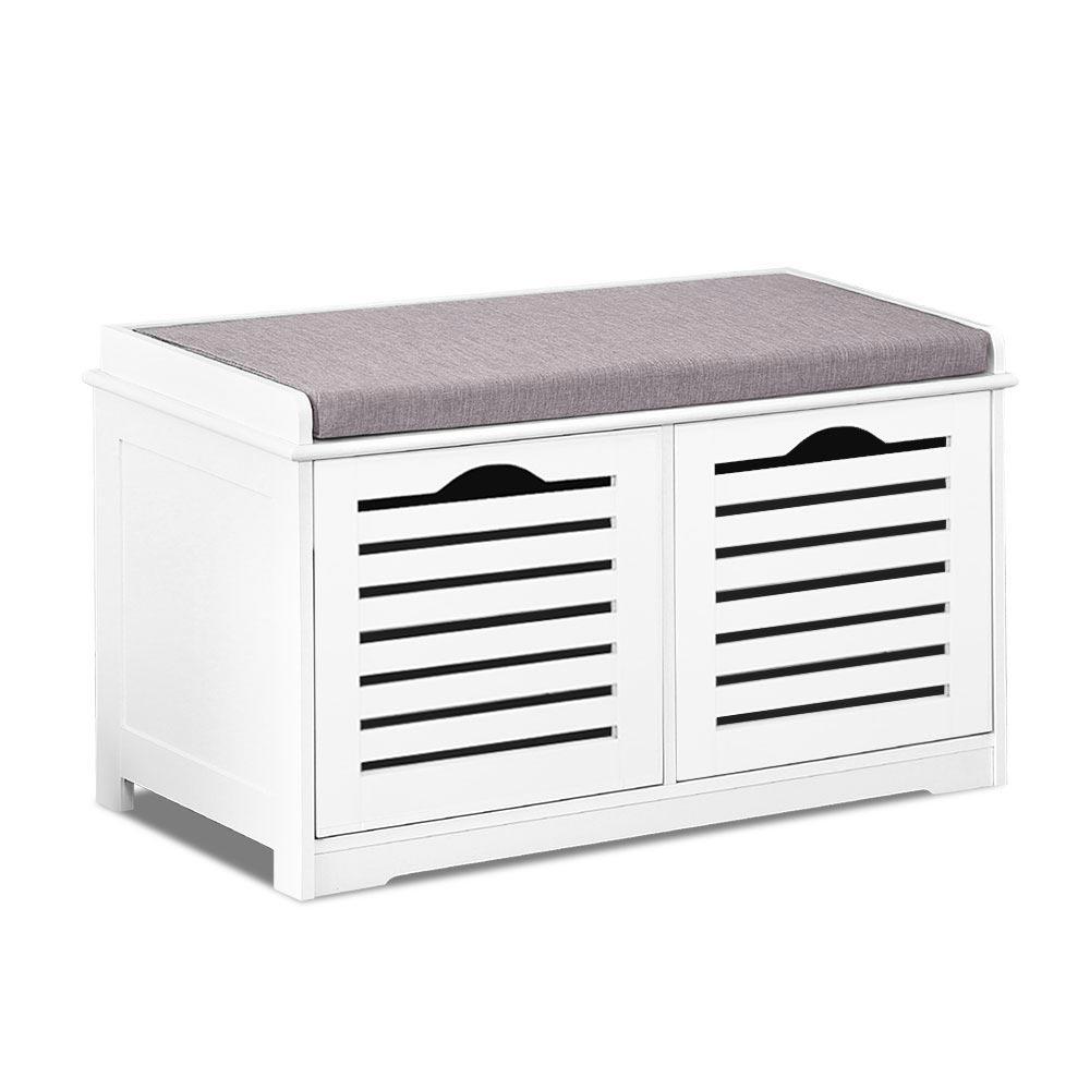 Fabric Shoe Bench with Drawers - White & Grey Artiss