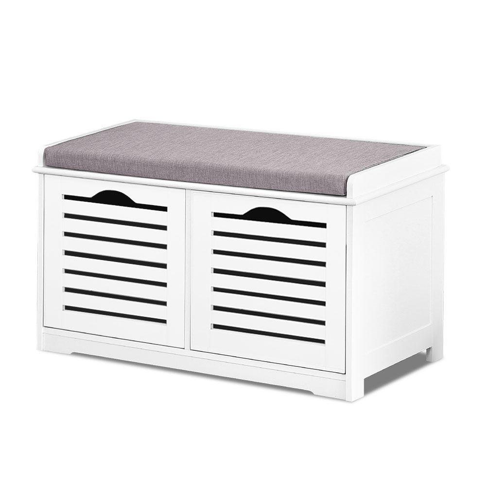 Fabric Shoe Bench with Drawers - White & Grey Artiss