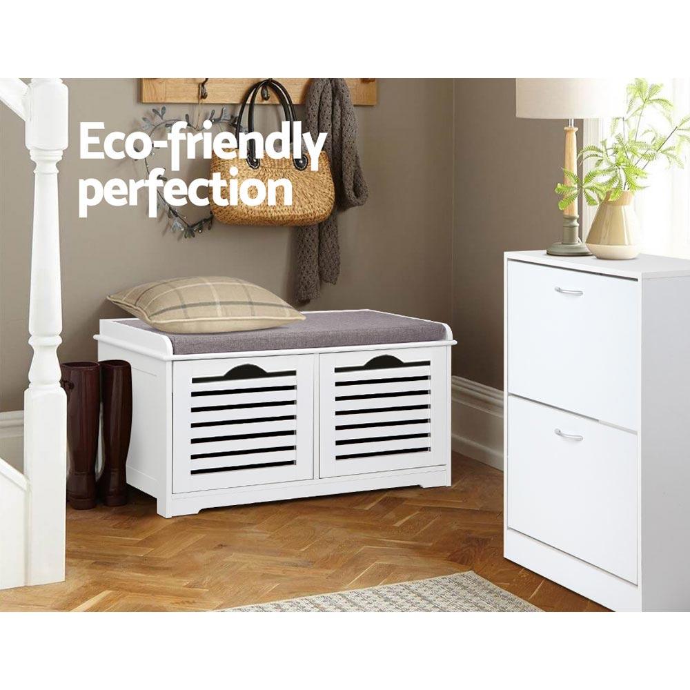 Fabric Shoe Bench with Drawers - White & Grey Artiss