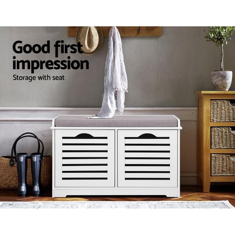 Fabric Shoe Bench with Drawers - White & Grey Artiss