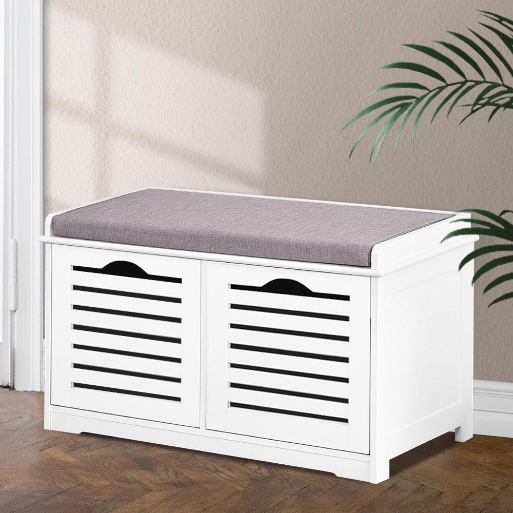 Fabric Shoe Bench with Drawers - White & Grey Artiss