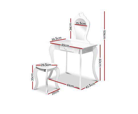 Keezi Kids Vanity Dressing Table Stool Set Mirror Drawer Children Makeup White Artiss