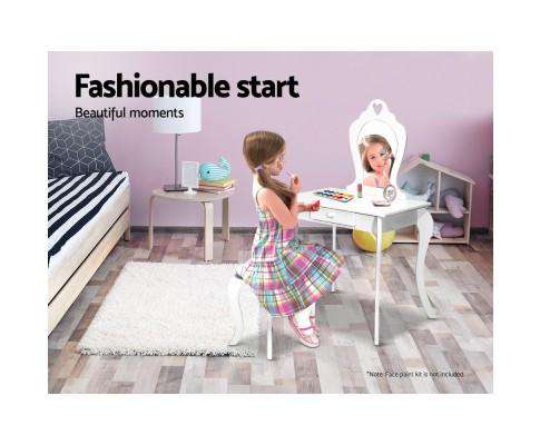 Keezi Kids Vanity Dressing Table Stool Set Mirror Drawer Children Makeup White Artiss