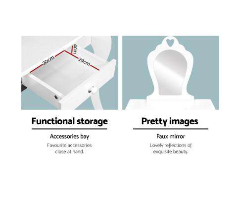 Keezi Kids Vanity Dressing Table Stool Set Mirror Drawer Children Makeup White Artiss