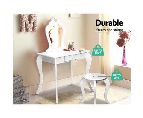 Keezi Kids Vanity Dressing Table Stool Set Mirror Drawer Children Makeup White Artiss