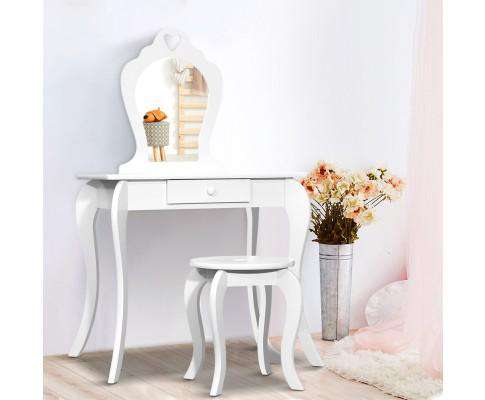 Keezi Kids Vanity Dressing Table Stool Set Mirror Drawer Children Makeup White Artiss