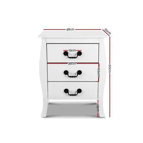 White Bedside Tables 3 drawers Artiss
