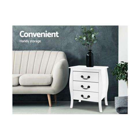 White Bedside Tables 3 drawers Artiss