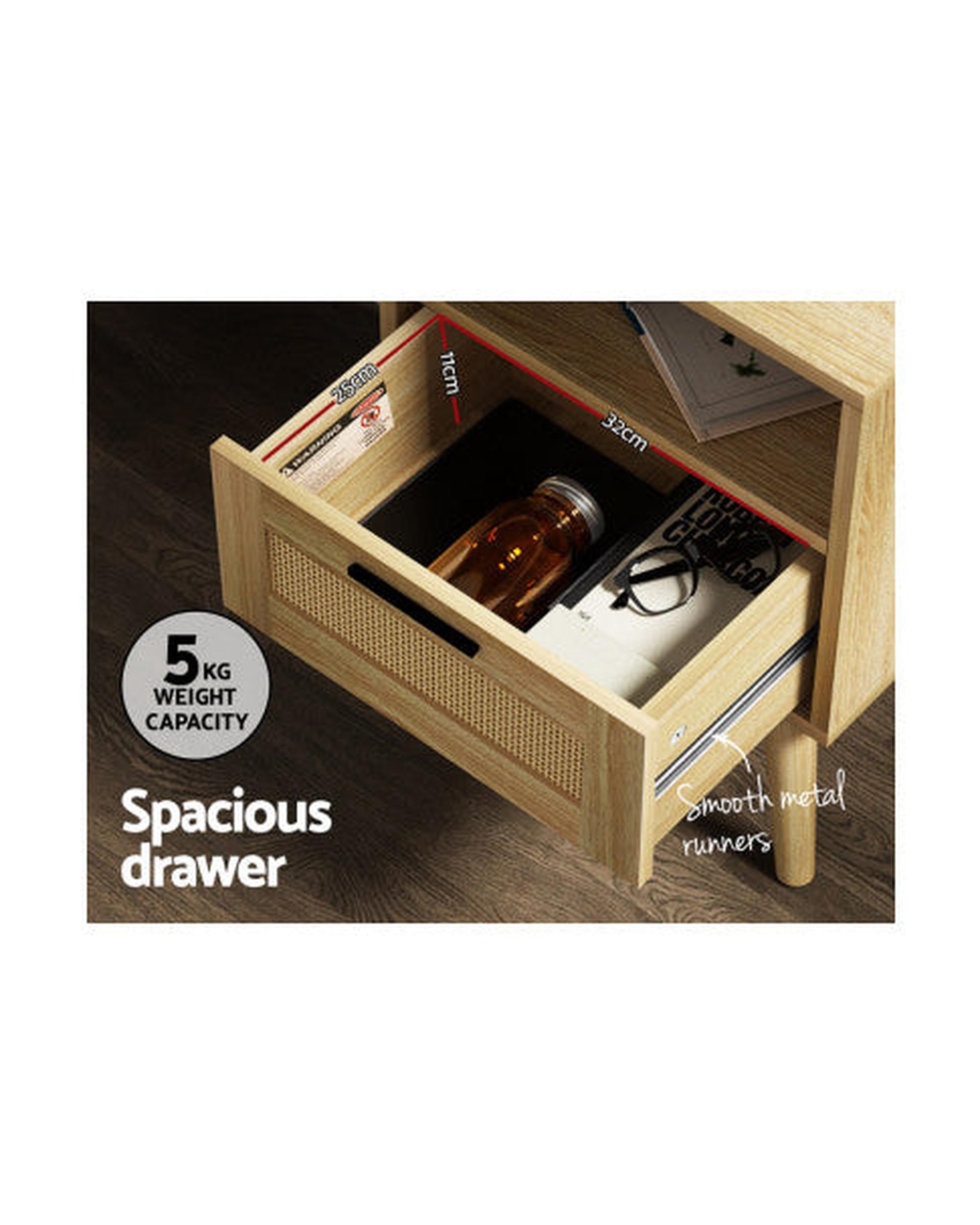 Bedside Tables Rattan Drawers Side Table Nightstand Storage Cabinet Wood Artiss