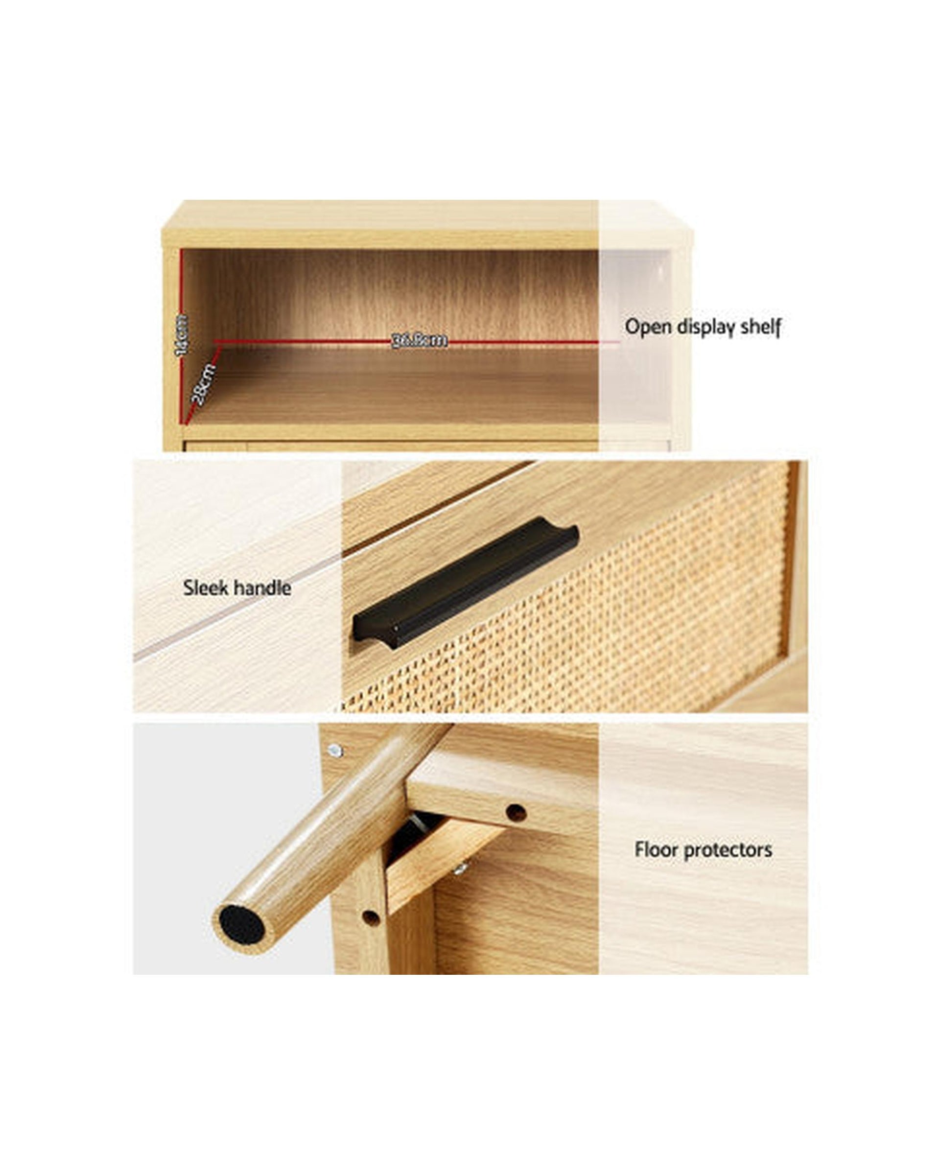 Bedside Tables Rattan Drawers Side Table Nightstand Storage Cabinet Wood Artiss