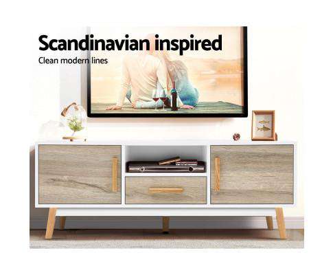 Wooden Entertainment Unit - White & Wood Artiss
