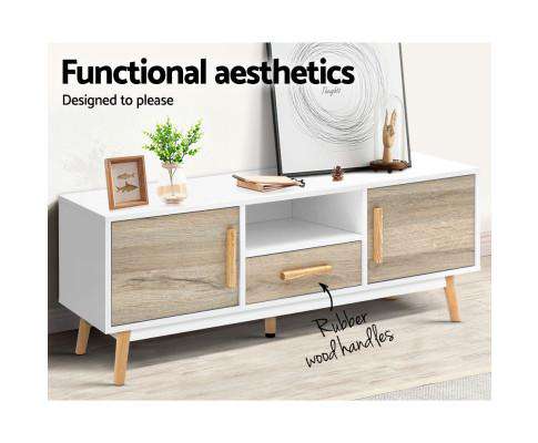 Wooden Entertainment Unit - White & Wood Artiss